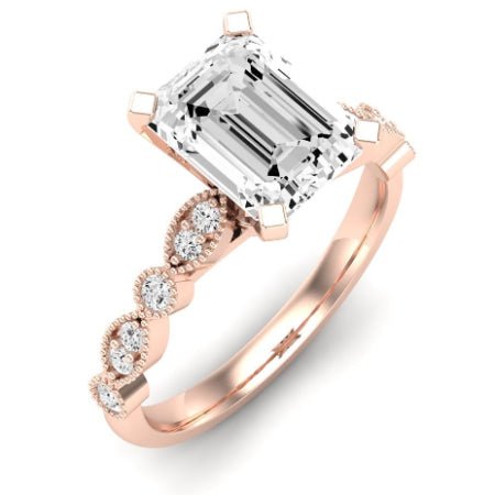 Marigold Moissanite Matching Band Only (does Not Include Engagement Ring) For Ring With Emerald Center rosegold