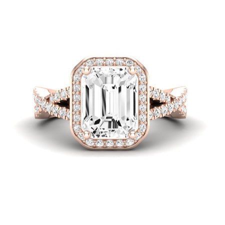 Moonflower Moissanite Matching Band Only ( Engagement Ring Not Included) For Ring With Emerald Center rosegold