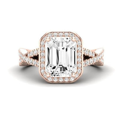 Moonflower Moissanite Matching Band Only ( Engagement Ring Not Included) For Ring With Emerald Center rosegold
