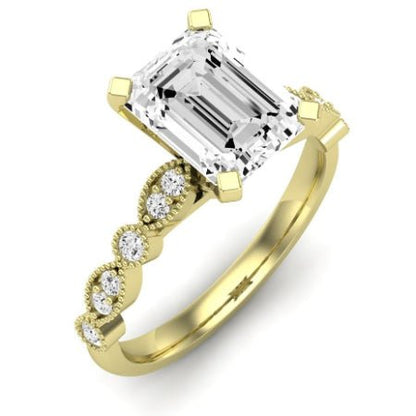 Marigold Moissanite Matching Band Only (does Not Include Engagement Ring) For Ring With Emerald Center yellowgold