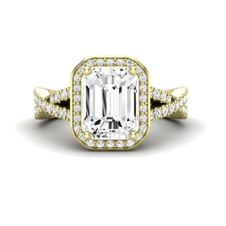 Moonflower Moissanite Matching Band Only ( Engagement Ring Not Included) For Ring With Emerald Center yellowgold