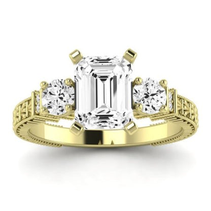 Angelonia Moissanite Matching Band Only (does Not Include Engagement Ring) For Ring With Emerald Center yellowgold