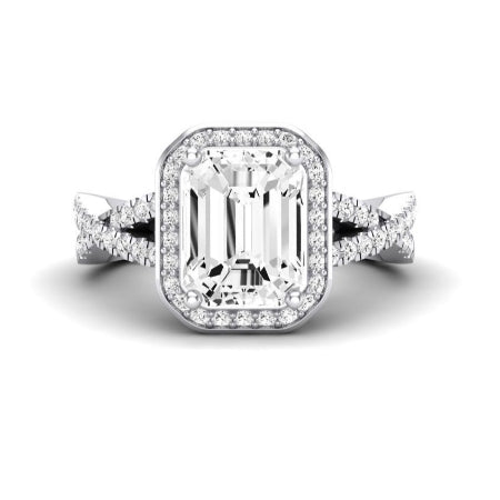 Moonflower Moissanite Matching Band Only ( Engagement Ring Not Included) For Ring With Emerald Center whitegold