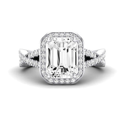 Moonflower Moissanite Matching Band Only ( Engagement Ring Not Included) For Ring With Emerald Center whitegold
