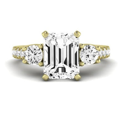 Primrose Moissanite Matching Band Only ( Engagement Ring Not Included) For Ring With Emerald Center yellowgold