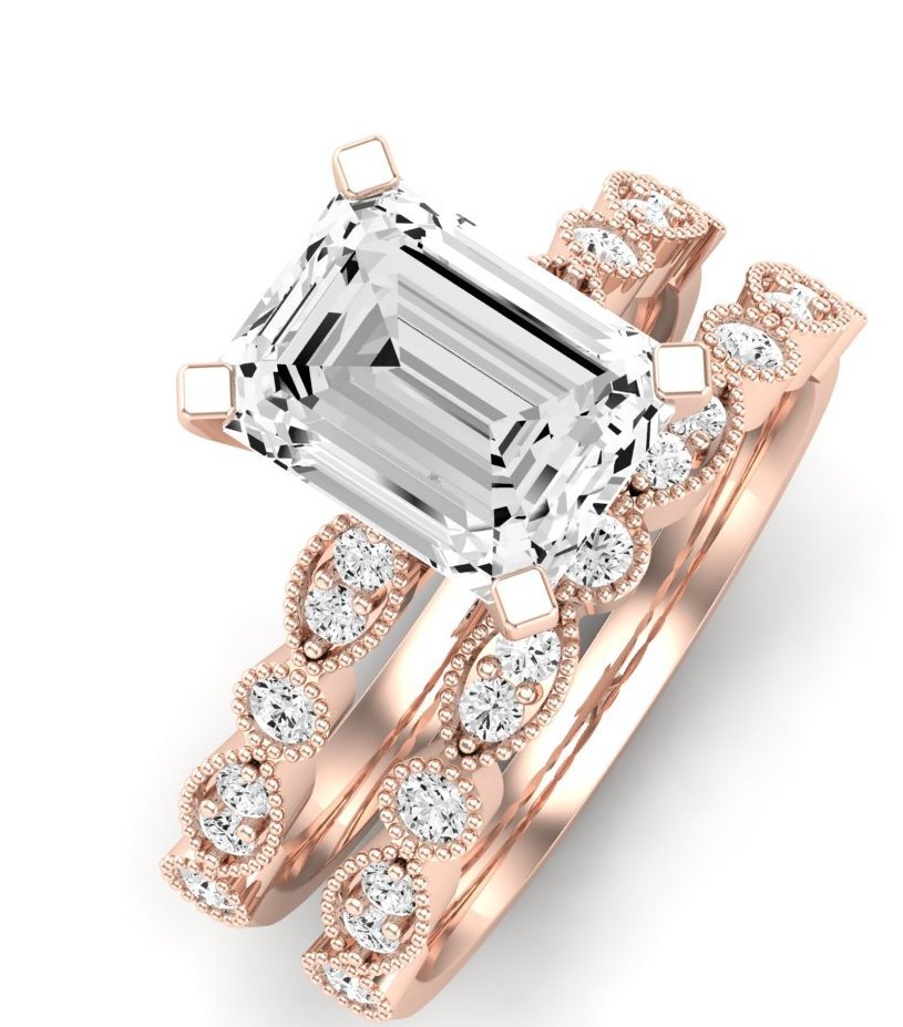 Marigold Moissanite Matching Band Only (does Not Include Engagement Ring) For Ring With Emerald Center rosegold