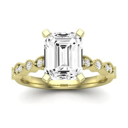 Marigold Moissanite Matching Band Only (does Not Include Engagement Ring) For Ring With Emerald Center yellowgold