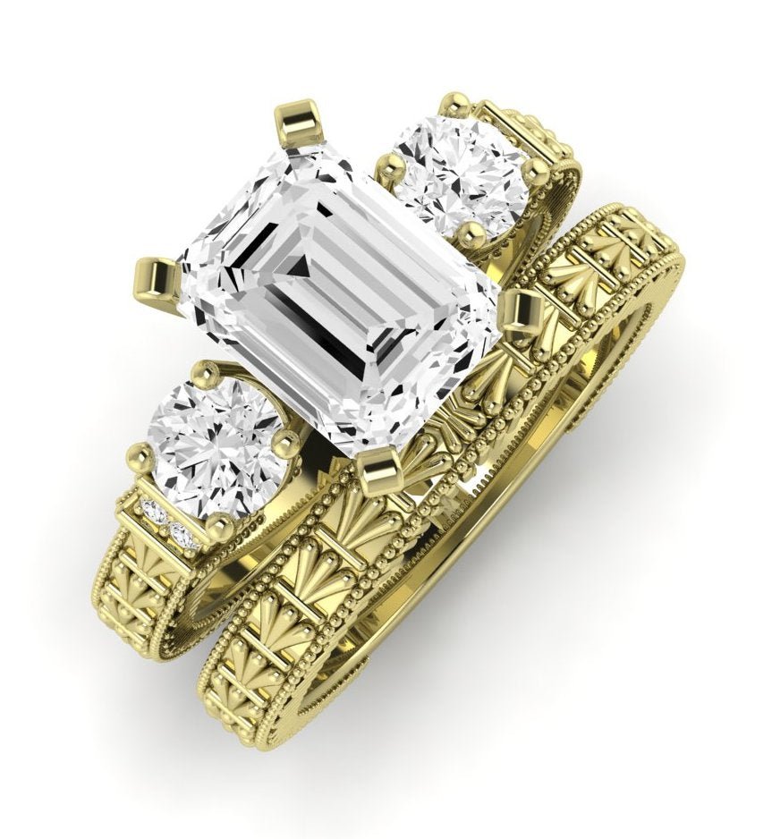 Angelonia Moissanite Matching Band Only (does Not Include Engagement Ring) For Ring With Emerald Center yellowgold