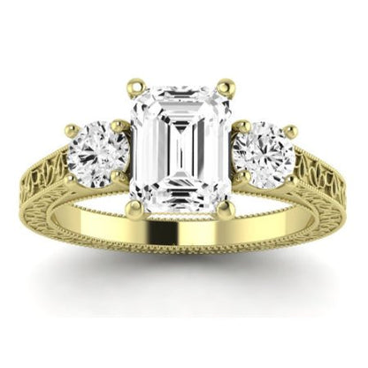 Belladonna Moissanite Matching Band Only (does Not Include Engagement Ring) For Ring With Emerald Center yellowgold