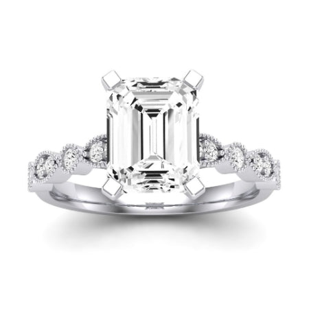 Marigold Moissanite Matching Band Only (does Not Include Engagement Ring) For Ring With Emerald Center whitegold