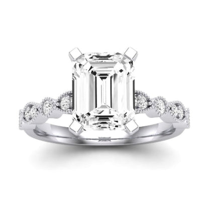 Marigold Moissanite Matching Band Only (does Not Include Engagement Ring) For Ring With Emerald Center whitegold