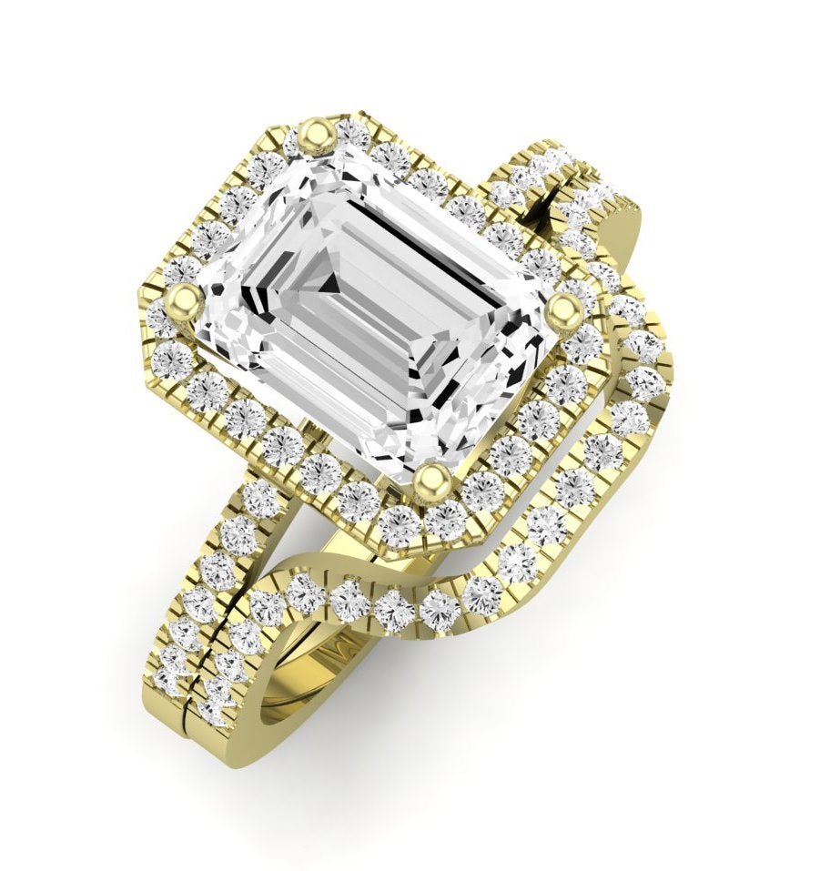 Bergenia Moissanite Matching Band Only (does Not Include Engagement Ring ) For Ring With Emerald Center yellowgold