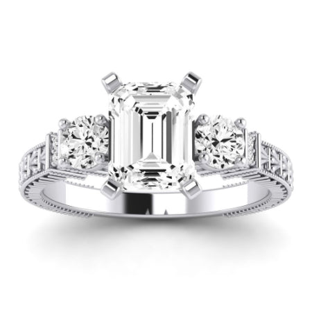 Angelonia Moissanite Matching Band Only (does Not Include Engagement Ring) For Ring With Emerald Center whitegold