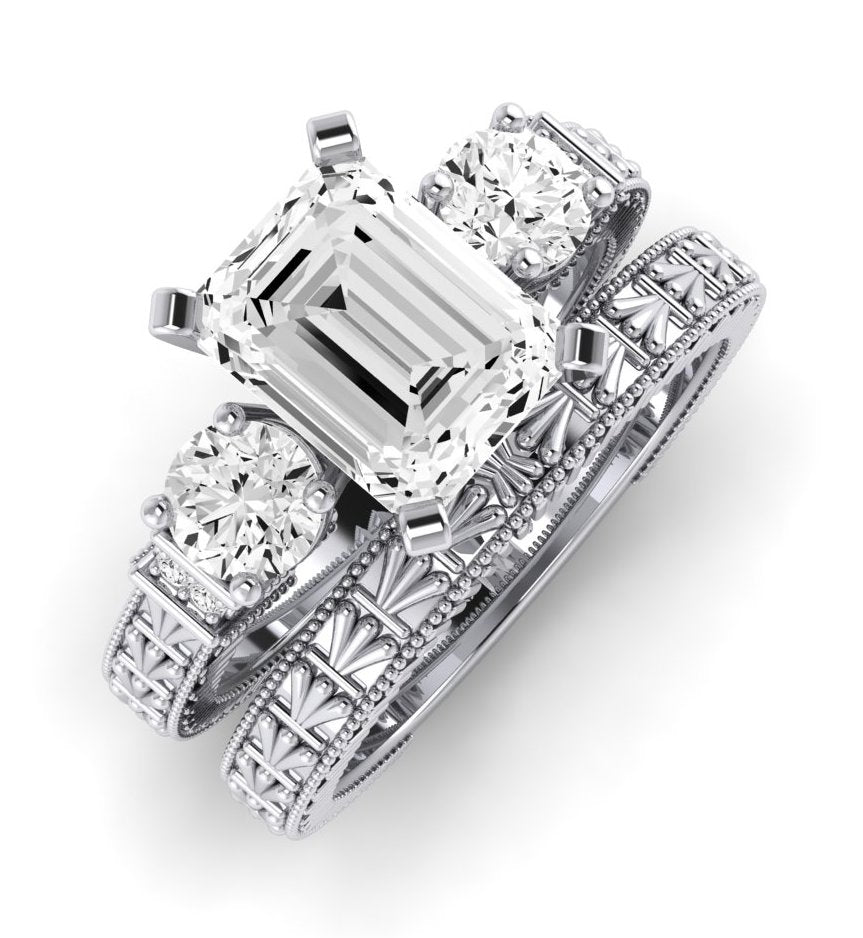 Angelonia Moissanite Matching Band Only (does Not Include Engagement Ring) For Ring With Emerald Center whitegold