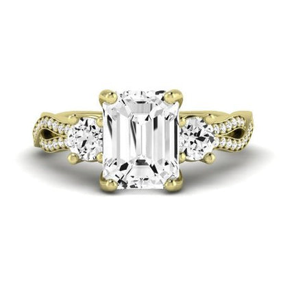 Bottlebrush Moissanite Matching Band Only (does Not Include Engagement Ring) For Ring With Emerald Center yellowgold