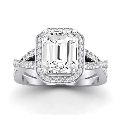 Moonflower Moissanite Matching Band Only ( Engagement Ring Not Included) For Ring With Emerald Center whitegold