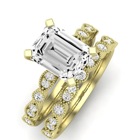 Marigold Moissanite Matching Band Only (does Not Include Engagement Ring) For Ring With Emerald Center yellowgold