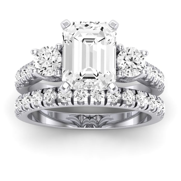 Primrose Moissanite Matching Band Only ( Engagement Ring Not Included) For Ring With Emerald Center whitegold