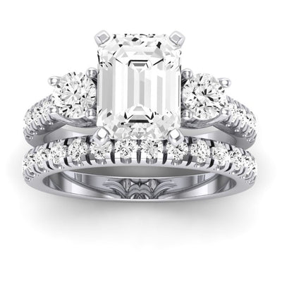 Primrose Moissanite Matching Band Only ( Engagement Ring Not Included) For Ring With Emerald Center whitegold