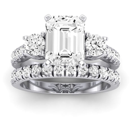 Primrose Moissanite Matching Band Only ( Engagement Ring Not Included) For Ring With Emerald Center whitegold