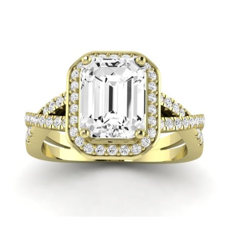 Moonflower Moissanite Matching Band Only ( Engagement Ring Not Included) For Ring With Emerald Center yellowgold