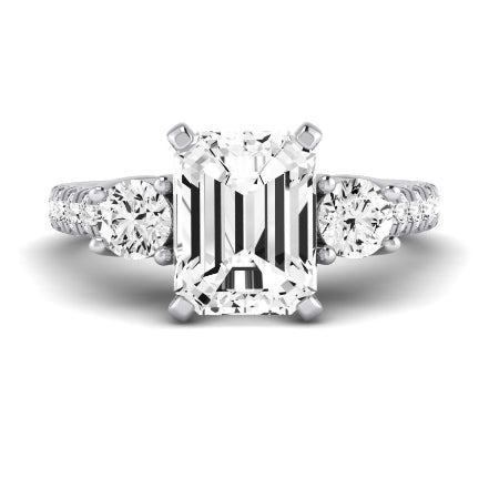 Primrose Moissanite Matching Band Only ( Engagement Ring Not Included) For Ring With Emerald Center whitegold