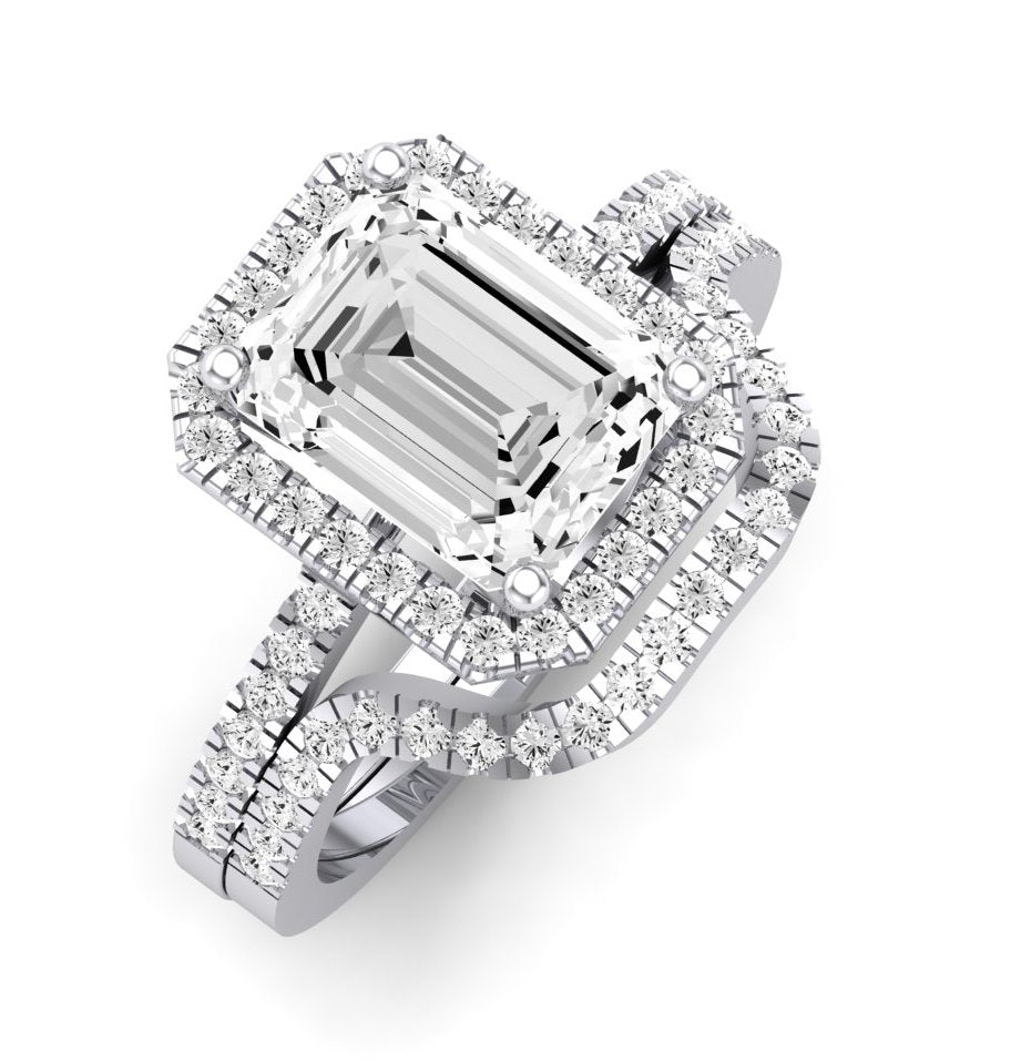 Bergenia Moissanite Matching Band Only (does Not Include Engagement Ring ) For Ring With Emerald Center whitegold