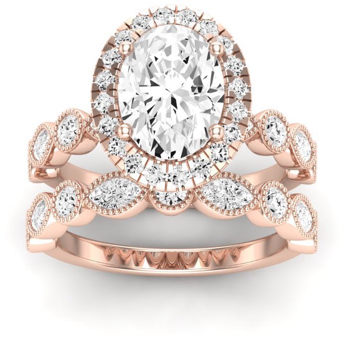 Aubretia Moissanite Matching Band Only ( Engagement Ring Not Included) For Ring With Oval Center rosegold