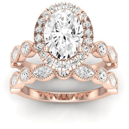 Aubretia Moissanite Matching Band Only ( Engagement Ring Not Included) For Ring With Oval Center rosegold