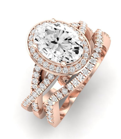 Moonflower Moissanite Matching Band Only ( Engagement Ring Not Included) For Ring With Oval Center rosegold
