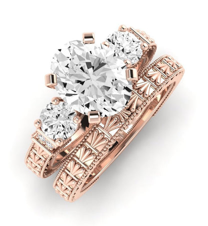 Angelonia Moissanite Matching Band Only (does Not Include Engagement Ring) For Ring With Oval Center rosegold