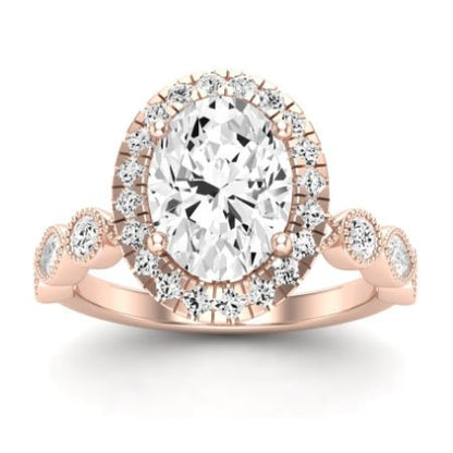 Aubretia Moissanite Matching Band Only ( Engagement Ring Not Included) For Ring With Oval Center rosegold