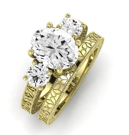 Belladonna Moissanite Matching Band Only (does Not Include Engagement Ring) For Ring With Oval Center yellowgold
