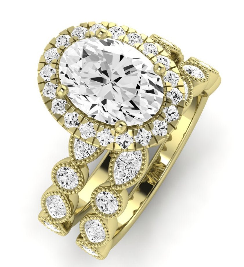 Aubretia Moissanite Matching Band Only ( Engagement Ring Not Included) For Ring With Oval Center yellowgold