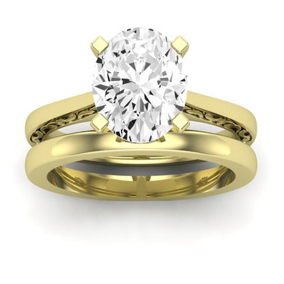 Astilbe Moissanite Matching Band Only (does Not Include Engagement Ring)  For Ring With Oval Center yellowgold