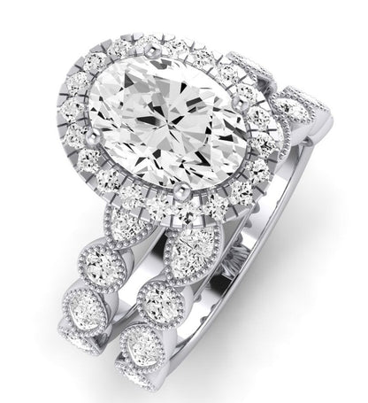 Aubretia Moissanite Matching Band Only ( Engagement Ring Not Included) For Ring With Oval Center whitegold