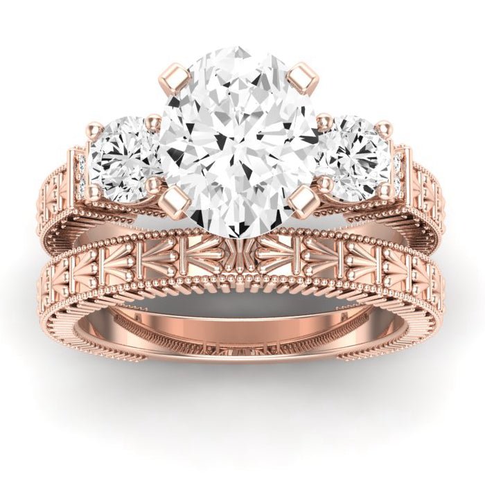 Angelonia Moissanite Matching Band Only (does Not Include Engagement Ring) For Ring With Oval Center rosegold