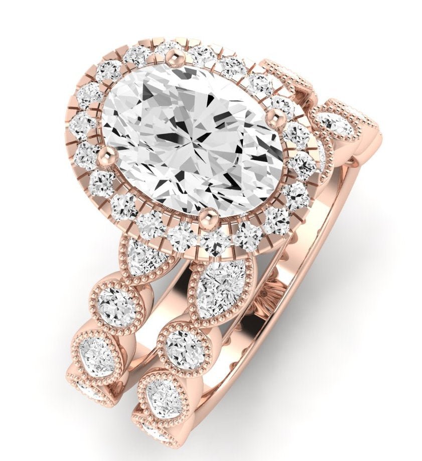 Aubretia Moissanite Matching Band Only ( Engagement Ring Not Included) For Ring With Oval Center rosegold