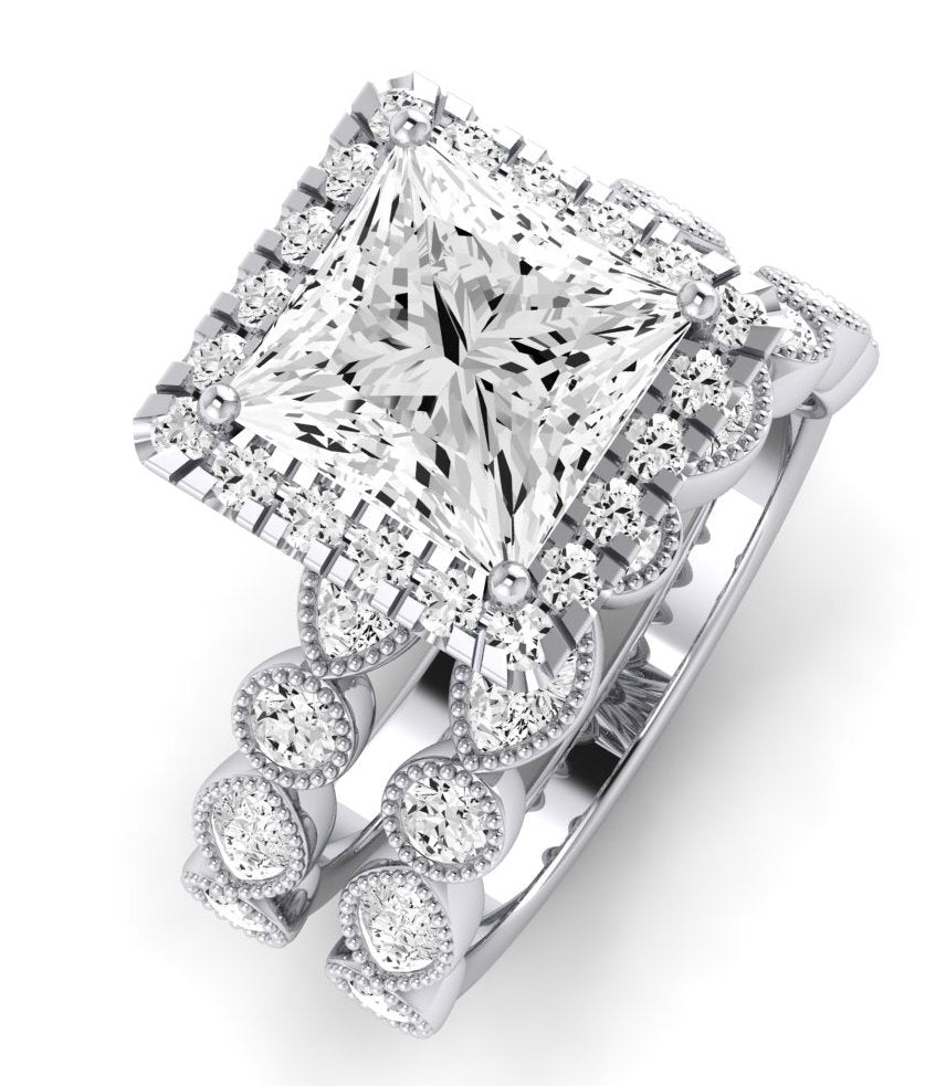 Aubretia Moissanite Matching Band Only (does Not Include Engagement Ring) For Ring With Princess Center whitegold