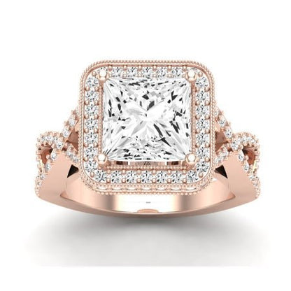 Clover Moissanite Matching Band Only ( Engagement Ring Not Included) For Ring With Princess Center rosegold