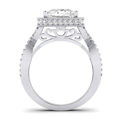 Clover Moissanite Matching Band Only ( Engagement Ring Not Included) For Ring With Princess Center whitegold