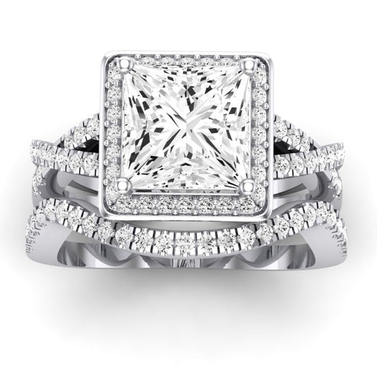 Moonflower Moissanite Matching Band Only ( Engagement Ring Not Included) For Ring With Princess Center whitegold