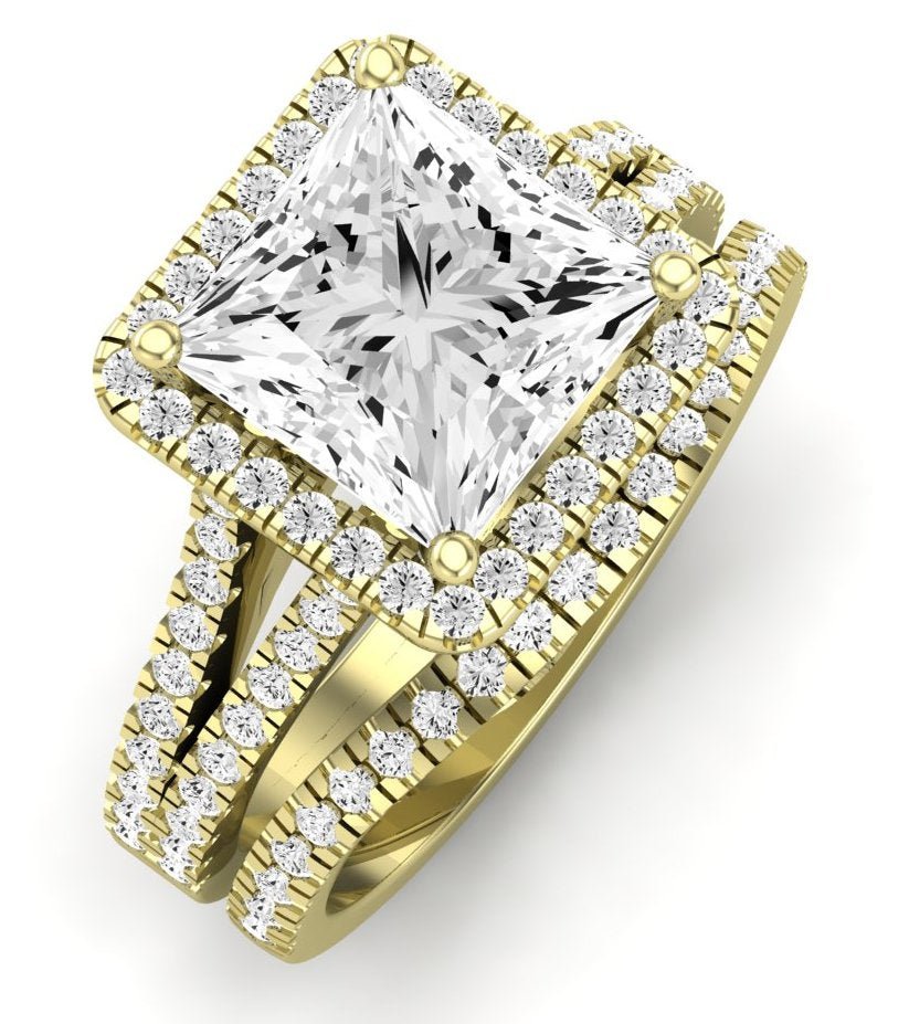 Silene Moissanite Matching Band Only ( Engagement Ring Not Included) For Ring With Princess Center yellowgold