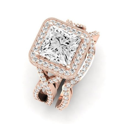 Clover Moissanite Matching Band Only ( Engagement Ring Not Included) For Ring With Princess Center rosegold