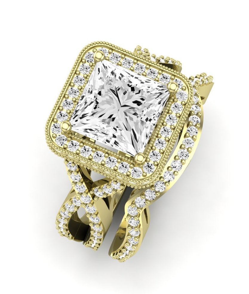 Clover Moissanite Matching Band Only ( Engagement Ring Not Included) For Ring With Princess Center yellowgold