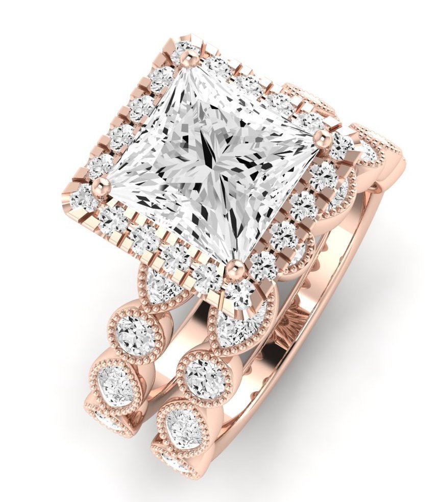 Aubretia Moissanite Matching Band Only (does Not Include Engagement Ring) For Ring With Princess Center rosegold