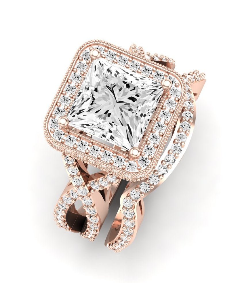 Clover Moissanite Matching Band Only ( Engagement Ring Not Included) For Ring With Princess Center rosegold