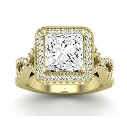 Clover Moissanite Matching Band Only ( Engagement Ring Not Included) For Ring With Princess Center yellowgold
