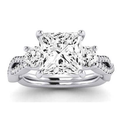 Bottlebrush Moissanite Matching Band Only (does Not Include Engagement Ring) For Ring With Princess Center whitegold