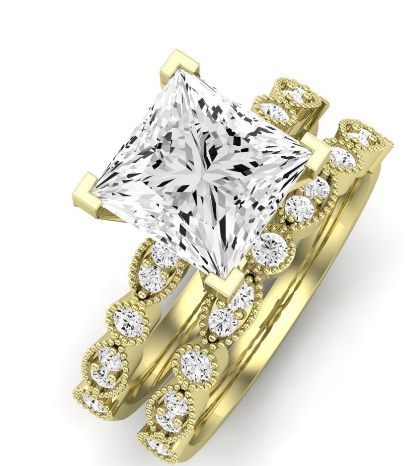 Marigold Moissanite Matching Band Only (does Not Include Engagement Ring) For Ring With Princess Center yellowgold